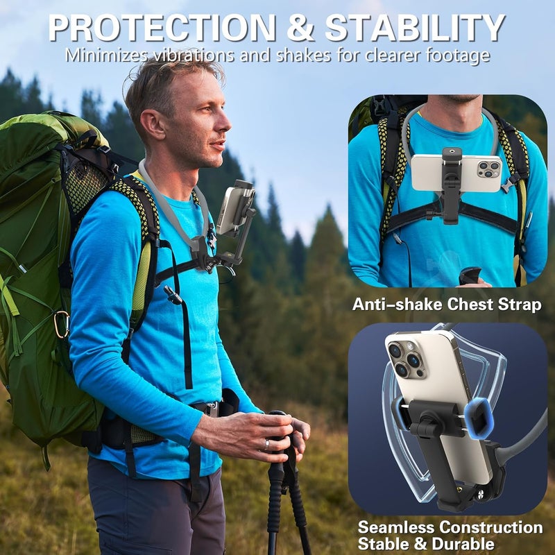 Beviliu Neck Phone Holder for Recording, Hands-Free POV/Vlog Neck Mount with Phone Clip & Chest Strap for Cooking/Fishing/Video Filming, Content Creator Phone Holder for iPhone Android Insta360 - Image 2